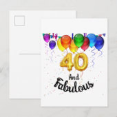 40 en fantastische verjaardagsballonnen uitnodiging briefkaart (Voorkant / Achterkant)