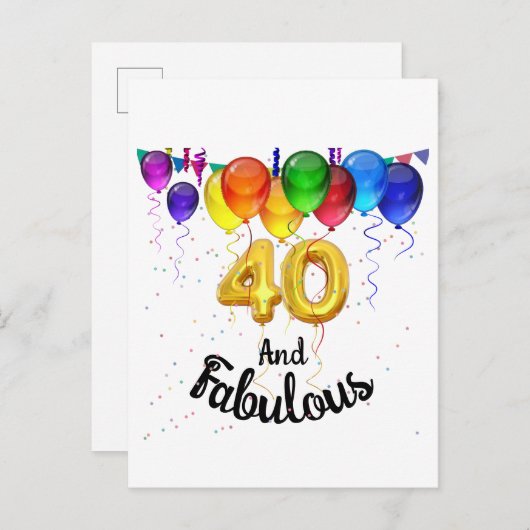 40 en fantastische verjaardagsballonnen uitnodiging briefkaart (Voorkant / Achterkant)