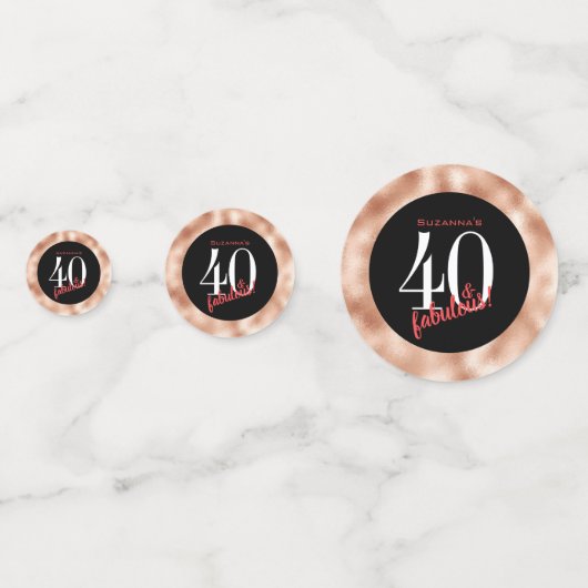 40 en fantastische zwarte en Roos gouden verjaarda Confetti (Voorkanten)