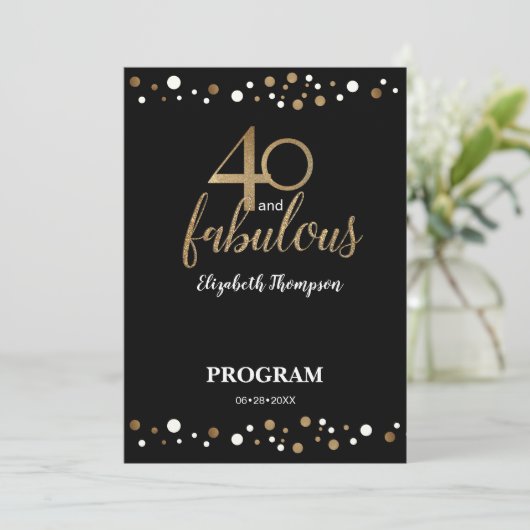 40 en geweldig 40e verjaardag programma programmakaart (Staand voorkant)