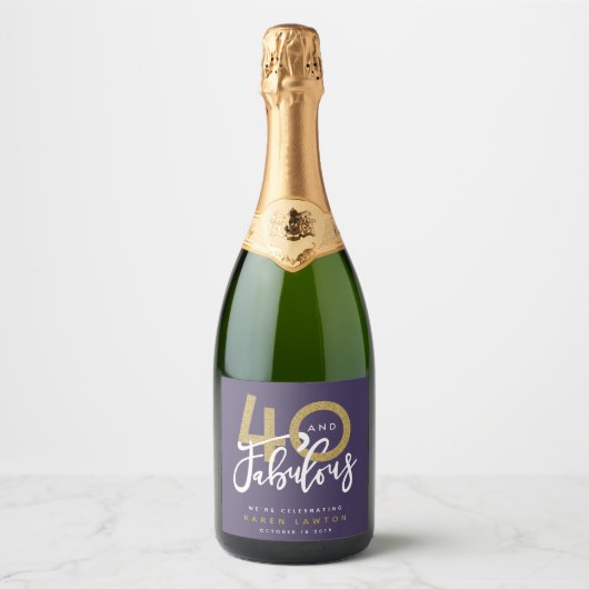 40 en geweldig paars goud sparkling wijnetiket (Voorkant)