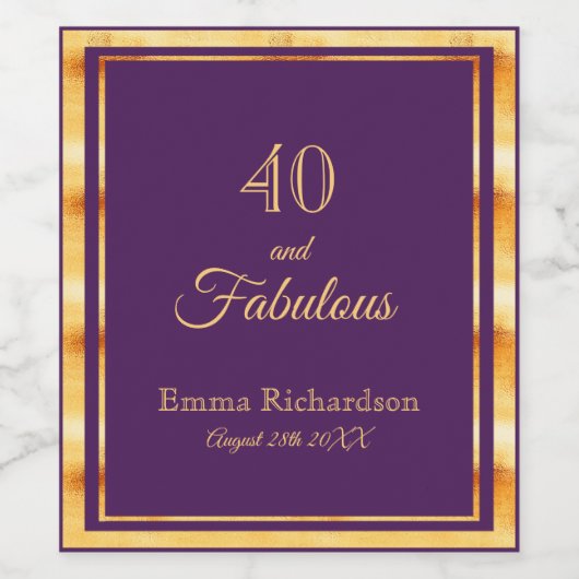 40 en geweldig paars goud wijn etiket (Enkel label)