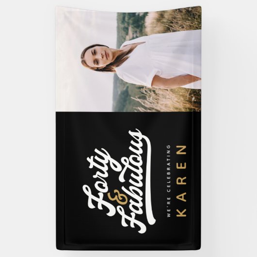 40 en geweldige verjaardagsfotobanner spandoek (Verticaal)