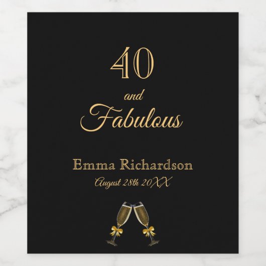 40 en geweldige zwarte gouden naam leuk wijn etiket (Enkel label)