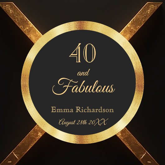 40 en geweldige zwarte goudnaam ronde sticker