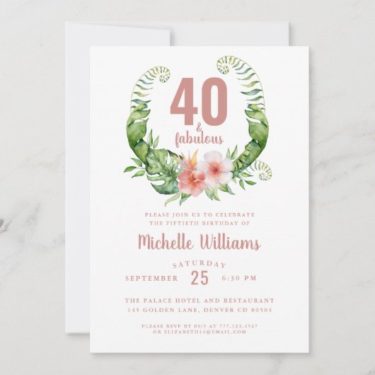 40 en prachtig roze 40e verjaardag kaart (Voorkant)