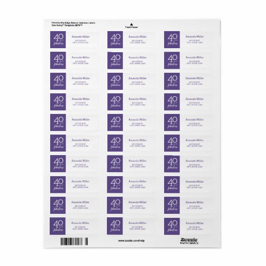 40 en prachtige violette en witte Adresetiketten Etiket (Full Sheet)