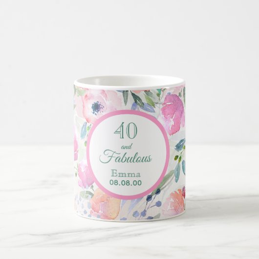 40. en prachtige waterkleurige roze bloemen boho koffiemok (Center)