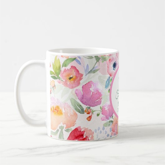 40. en prachtige waterkleurige roze bloemen boho koffiemok (Links)