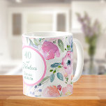 40. en prachtige waterkleurige roze bloemen boho koffiemok<br><div class="desc">Romantisch,  bohisch,  boho,  een perfect cadeau voor een 40e jarig meisje. Zachte,  vrouwelijke waterverkleurde bloemen in roze,  groene en perzikkleurige kleuren met een groene bladeren op een witte achtergrond. Met de tekst: 40 en geweldig. sjabloon voor een naam,  leeftijd en datum,  groene letters.</div>