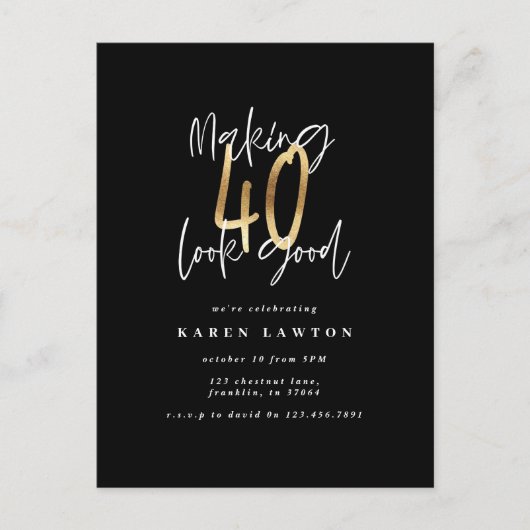 40 er goed uit laten zien moderne gouden en zwarte briefkaart (Voorkant)