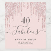 40 fabelachtige verjaardag roos goud glitter roze wijn etiket (Enkel label)