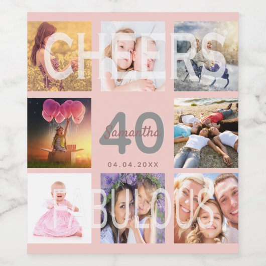 40 fabelachtige verjaardag roos goudbruine roze fo wijn etiket (Enkel label)