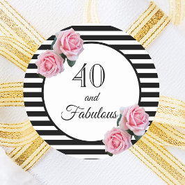 40 fabelachtige verjaardagen zwarte strepen roze f ronde sticker