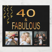 40 fabelachtige verjaardagfoto collage zwart goud sparkling wijnetiket (Enkel label)