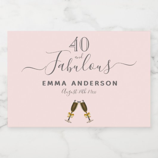 40 fabelachtige verjaardagsbenaming roos gouden bl sparkling wijnetiket (Enkel label)