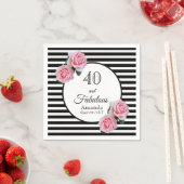 40 fabelroze rozen zwarte witte strepen naam servet (Insitu)
