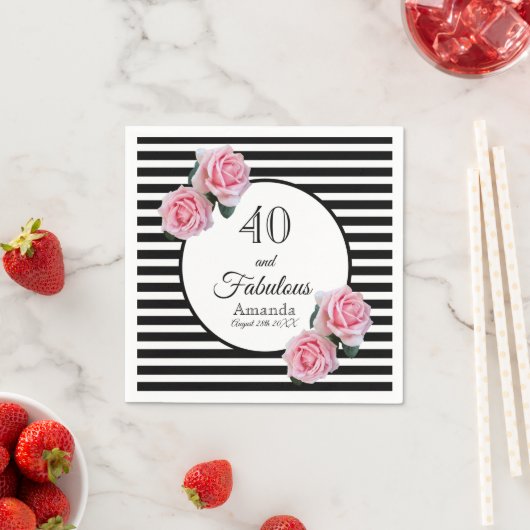 40 fabelroze rozen zwarte witte strepen naam servet (Insitu)