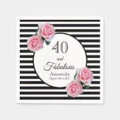 40 fabelroze rozen zwarte witte strepen naam servet (Voorkant)