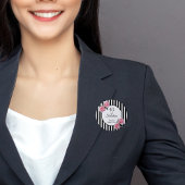 40 fabelroze rozen zwarte witte strepen ronde button 5,7 cm