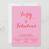 40 & Fabul Roze & Rood 40ste verjaardag Uitnodigin Kaart (Voorkant)