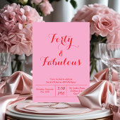 40 & Fabul Roze & Rood 40ste verjaardag Uitnodigin Kaart