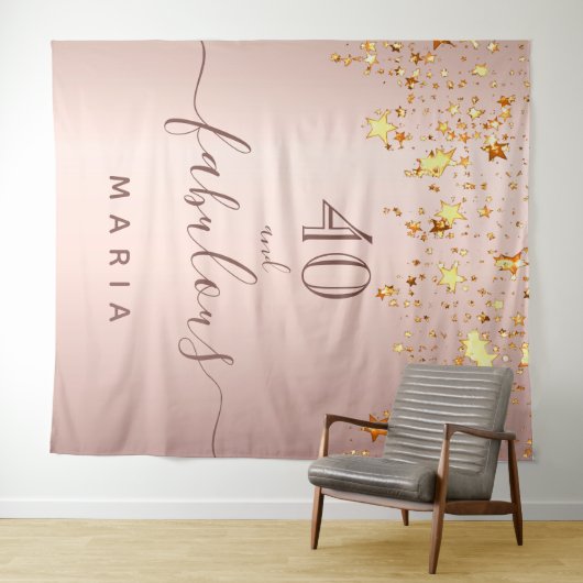 40 fabuleuze verjaardag roze gouden sterren elegan wandkleed (In Situ (horizontaal))