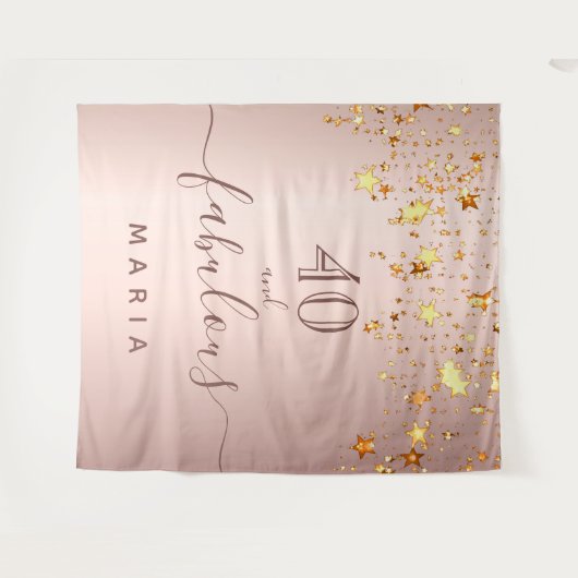 40 fabuleuze verjaardag roze gouden sterren elegan wandkleed (Voorkant (horizontaal))