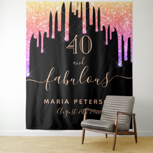 40 fabuleuze verjaardag zwart roze goud druppels wandkleed (In situ)