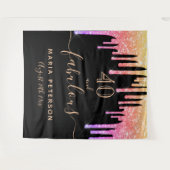 40 fabuleuze verjaardag zwart roze gouden druppels wandkleed (Voorkant (horizontaal))