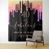 40 fabuleuze verjaardag zwart roze gouden druppels wandkleed (In situ)