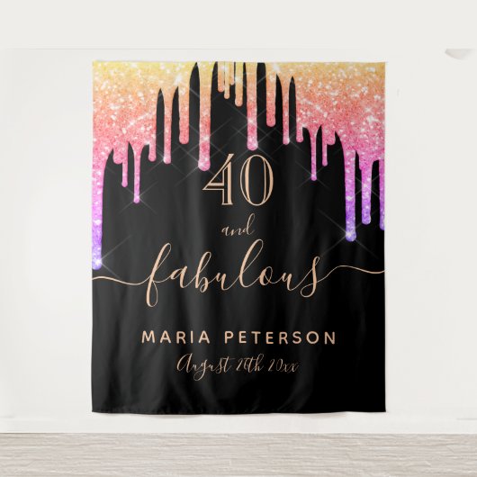 40 fabuleuze verjaardag zwart roze gouden druppels wandkleed (Voorkant)