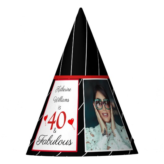 40 & Fabulous 40e Verjaardag Foto Zwart & Wit Feesthoedjes (Voorkant)