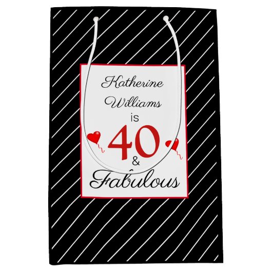 40 & Fabulous 40e Verjaardag Foto Zwart & Wit Medium Cadeauzakje (Voorkant)
