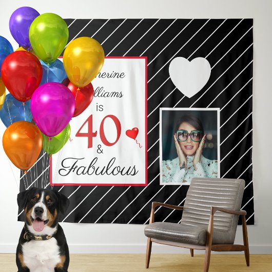 40 & Fabulous 40e Verjaardag Foto Zwart & Wit Wandkleed