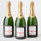 40 & Fabulous 40e Verjaardag Naam Zwart & Wit Sparkling Wijnetiket (Flessen)