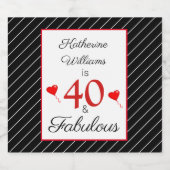 40 & Fabulous 40e Verjaardag Naam Zwart & Wit Sparkling Wijnetiket (Enkel label)