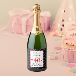 40 & Fabulous 40e Verjaardag Naam Zwart & Wit Sparkling Wijnetiket