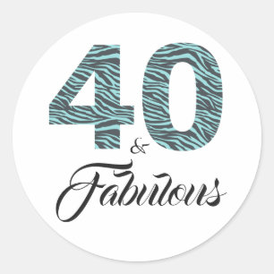 40 Fabulous 40e verjaardag Turquoise Zwart Zebra Ronde Sticker