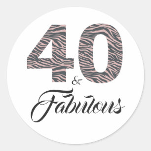 40 Fabulous 40e verjaardag Zilver Roze Zwart Zebra Ronde Sticker