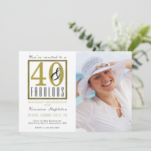 40 & Fabulous 40th Birthday Party Invitation Kaart (Staand voorkant)