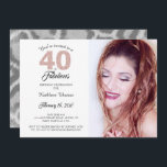 40 Fabulous 40th Birthday Party Photo Invitation Kaart<br><div class="desc">Een chic, elegant, 40ste verjaardagsfoto-uitnodiging die je kunt personaliseren en uitzenden voor je viering van je veertigste verjaardag. De woorden "40 en Fabulous" in roze glitter en zwart worden met moderne typografie geplaatst. Vervang de steekproeffoto met uw. Op de achterkant van de kaart staat een bont met de tekst "je...</div>