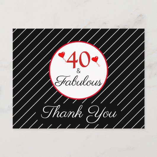 40 & Fabulous 40th Verjaardag Foto Zwart Dank u Briefkaart (Voorkant)