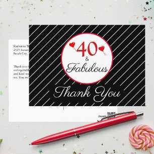 40 & Fabulous 40th Verjaardag Foto Zwart Dank u Briefkaart