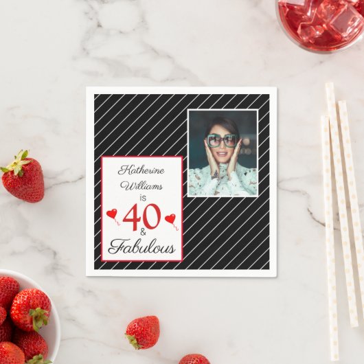 40 & Fabulous 40th Verjaardag Foto Zwart Papier Servet (Insitu)
