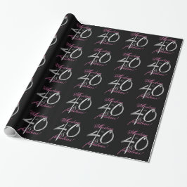 40 & Fabulous Aangepaste Naam Roze op Zwart Cadeaupapier