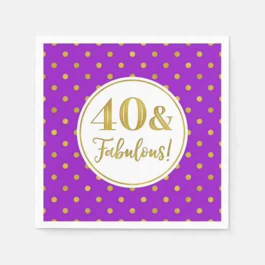 40 & Fabulous Birthday Paars White Gold Servet (Voorkant)