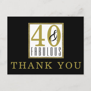 40 & Fabulous Birthday Party Black Hartelijk dank Briefkaart