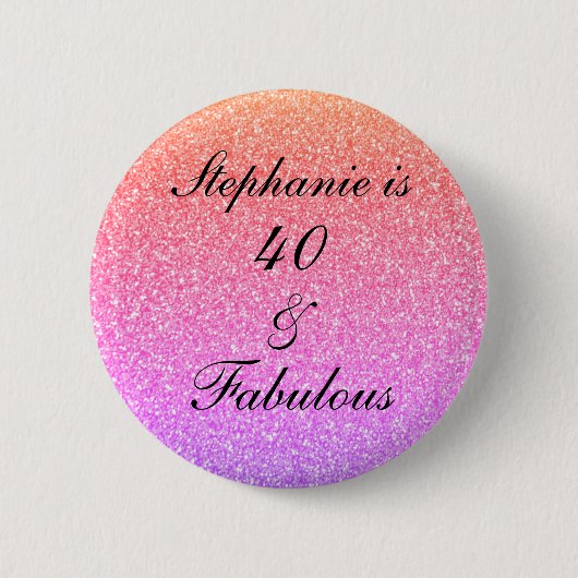 40 Fabulous Birthday Pink Paars Glitter Patronen Ronde Button 5,7 Cm (Voorkant)