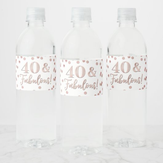 40 & Fabulous Birthday Roos Gold Confetti Water vo Waterfles Etiket (Flessen)